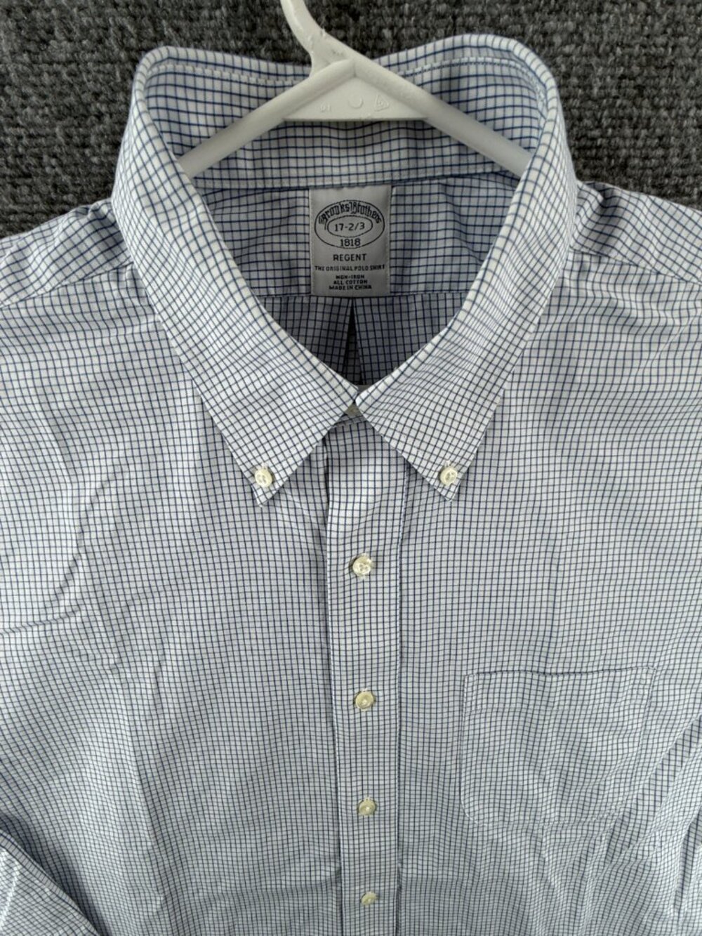 Brooks Brothers Non-Iron Button-Down 17 2/3 Cotton Check Regent Blue Shirt Men